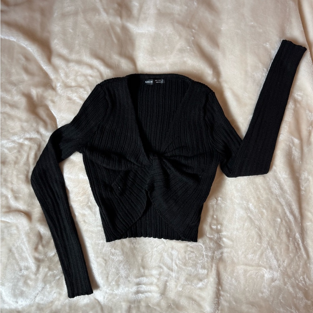 SHEIN Twist Front Ribbed Knit Crop Sweater